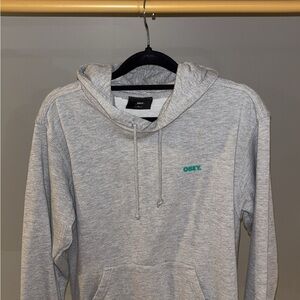 Obey Heather Gray Hoodie with Teal Logo